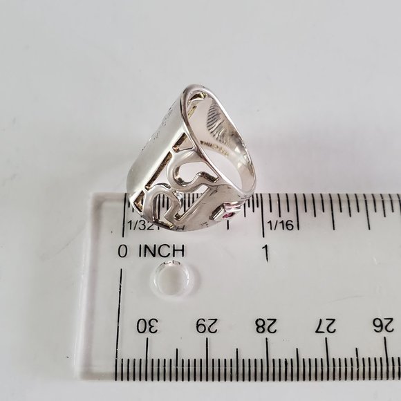 Sterling Silver 925 Elle Jewelry Ring Wide Band with Signature Ruby - Picture 11 of 16